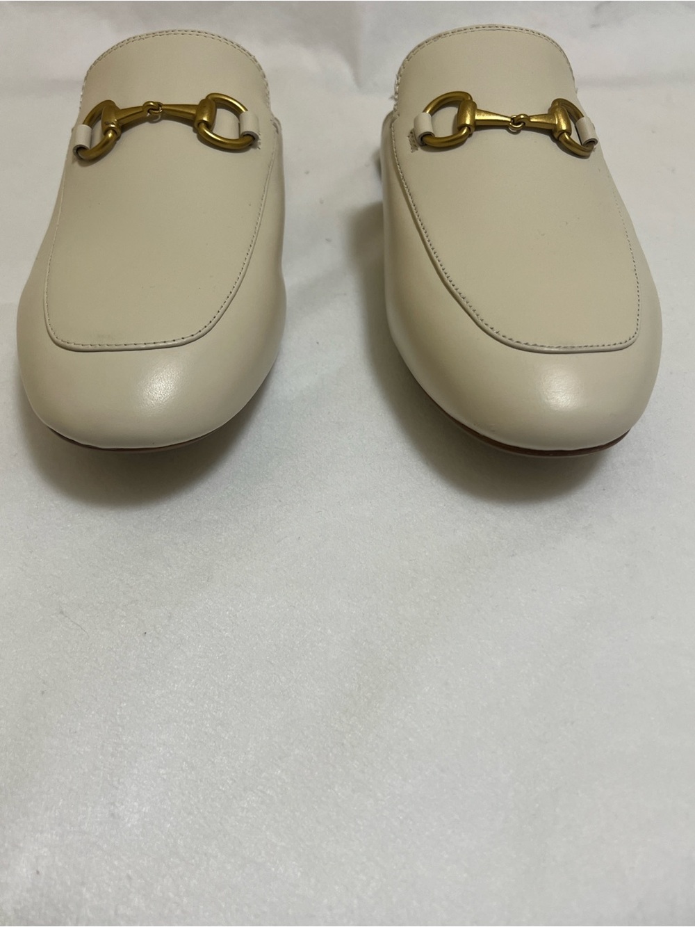 Quince Cream Leather Slip-On Mules with Gold Accent - Picture 5 of 10